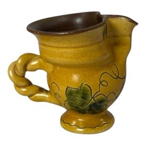Vtg SN Pottery 3" Creamer Pitcher Made In Liechtenstein Grape Vine Twist Handle